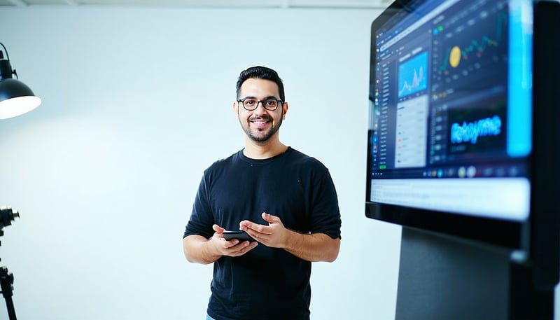 Un emprendedor utilizando tecnología para mejorar su negocio, representando los servicios de RetoPyme